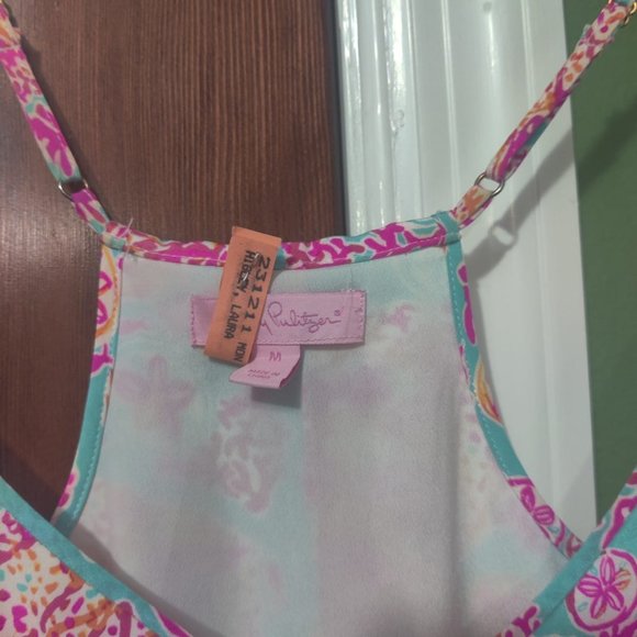 VEUC Sz M Lilly Pulitzer Sea Silk Dusk dress - Hot Pink, Turquoise, Coral, White - Picture 8 of 11